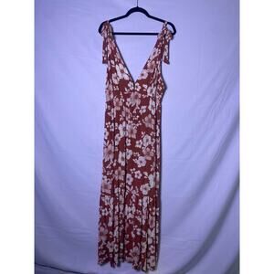 Abercrombie & Fitch Tie-strap Tiered Maxi Dress Brown/Rust Floral Tropical Large